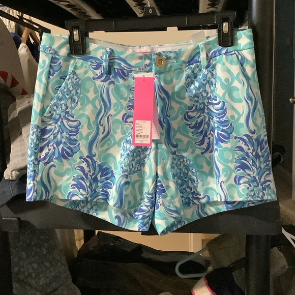 Lilly Pulitzer Pants - Lilly Pulitzer High‎ Waist Aqua and Blue Patterned Shorts, Callahan knit shorts